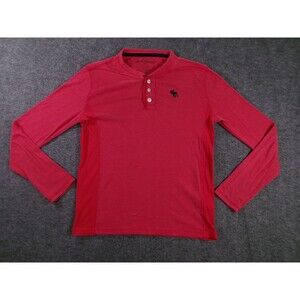 Abercrombie Kids Henley Shirt Kids 11/12 Red Long Sleeve Button Logo Embroidered